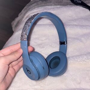 Beats Solo3 Wireless Headphones - Dusty Blue with Rhinestone Accent